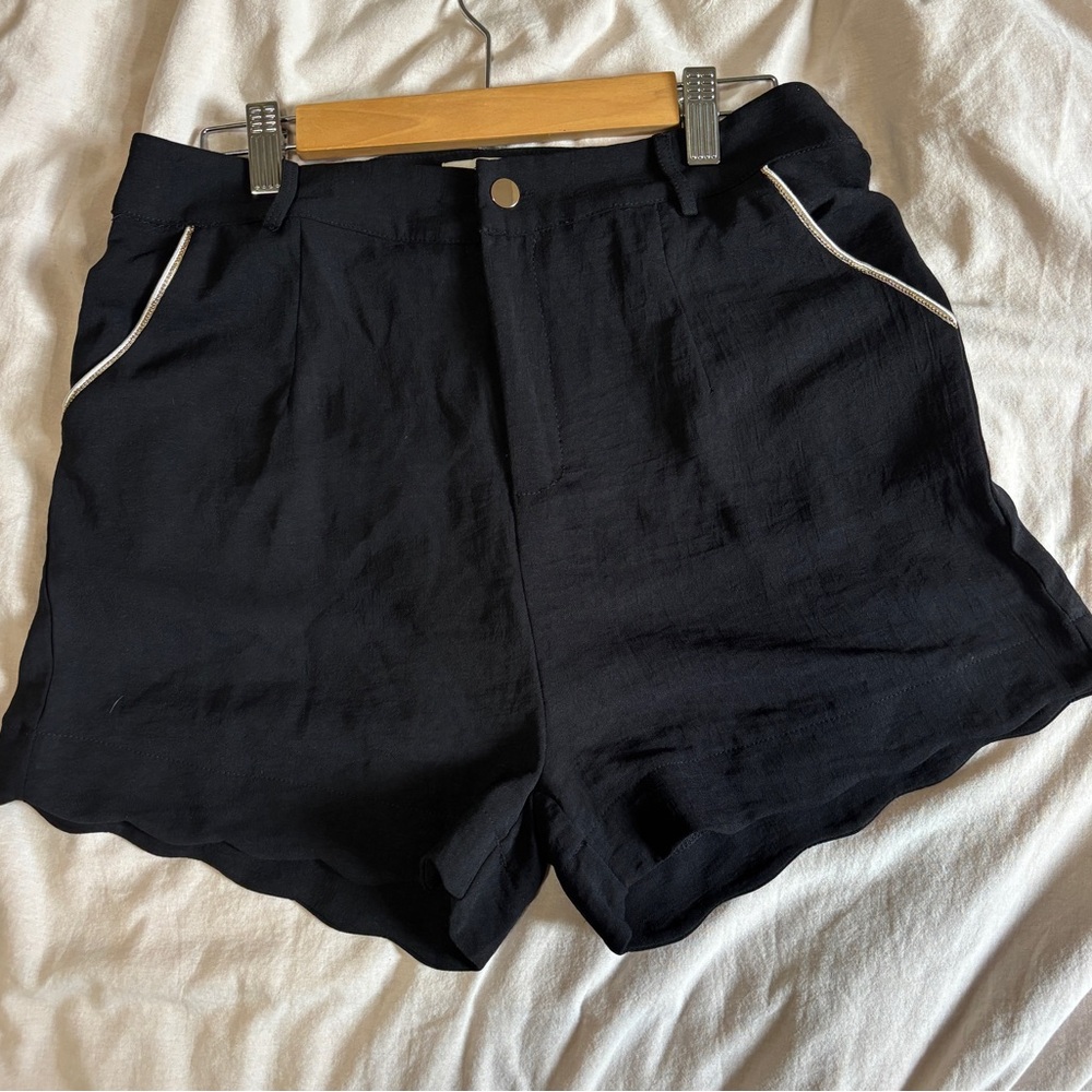 Molly Bracken Black High Waist Shorts With Gold Detailing and Scalloping
